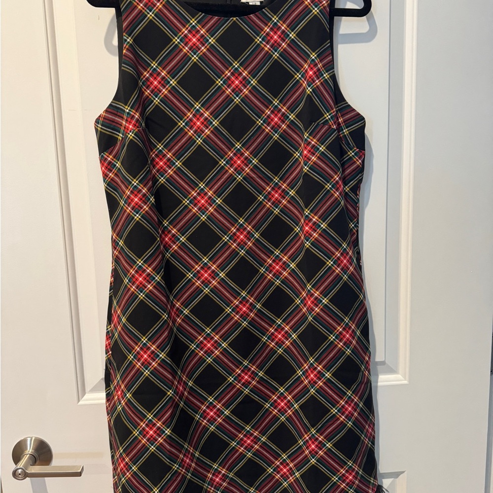 J. Crew Black Plaid Sleeveless Shift Dress with Red and Yellow Tartan